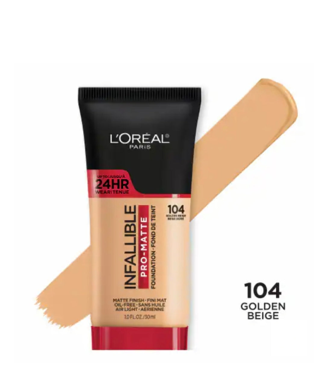 ⭐ Base L’Oréal Paris Infallible Pro-Matte 24H – Tono 104 Golden Beige