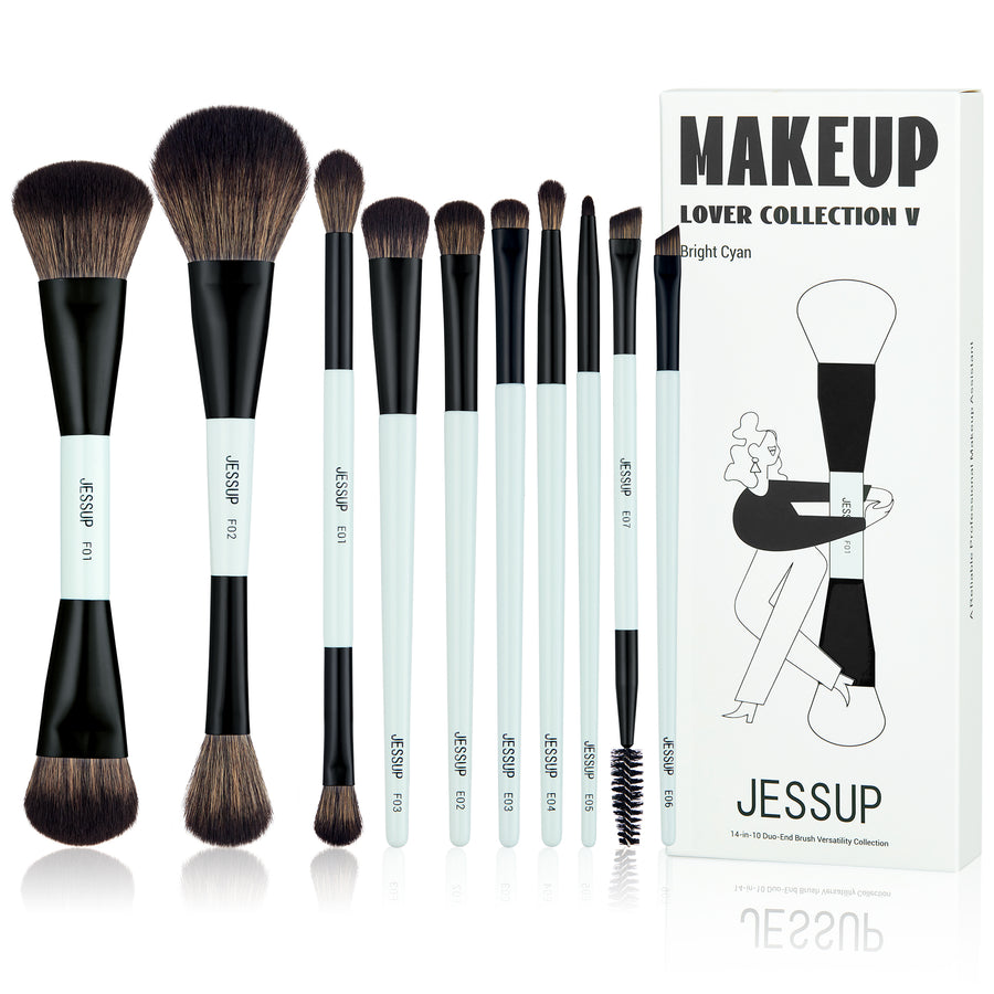 ✨ Set de Brochas Jessup T500 – 10 Piezas Profesionales Doble Punta en Bright Cyan ✨