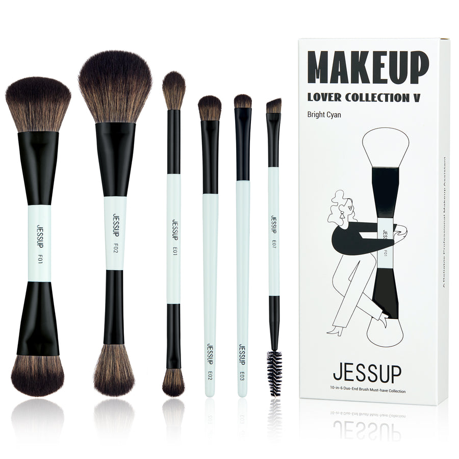 ✨ Set de Brochas Jessup T500 – 10 Piezas Profesionales Doble Punta en Bright Cyan ✨